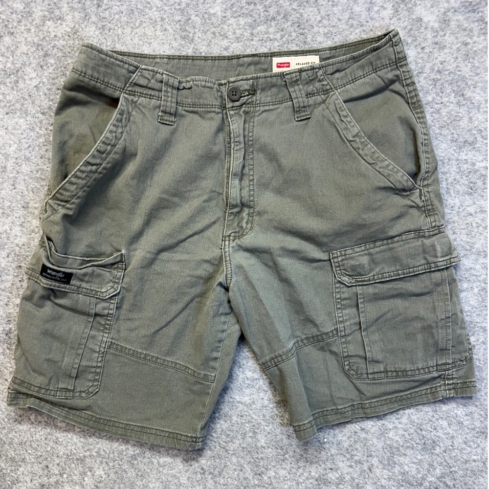 Wrangler Cargo Shorts Mens 32 Olive Green Excellent Relaxed Fit Stretch‎ Cotton